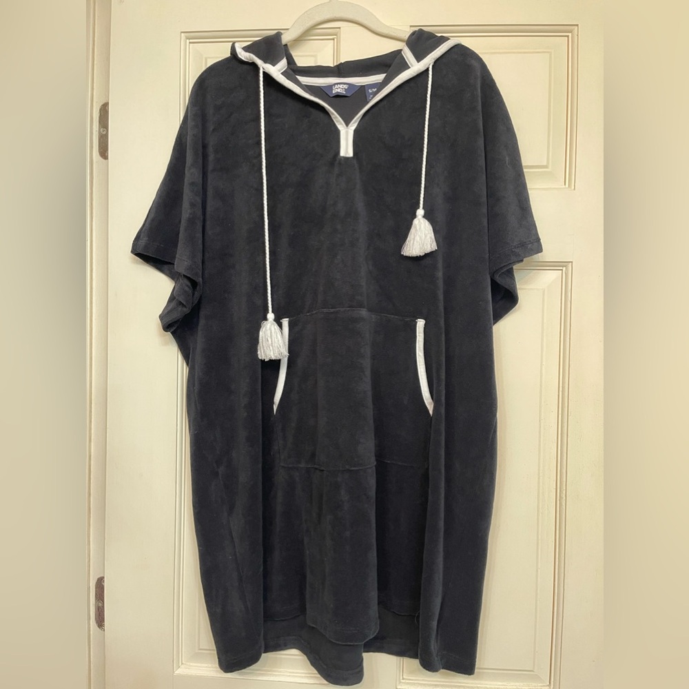Land’s End women’s black terry short sleeve hooded swimsuit coverup S/M
